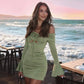 Floral Applique Off Shoulder Short Dresses for Women Long Sleeve Bodycon Dress Pink Green Vacation Outfits