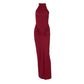 Sleeveless Ruched Split Maxi Dress Black Burgundy Elegant Evening Dresses Woman Sexy Club Outfit for Womens