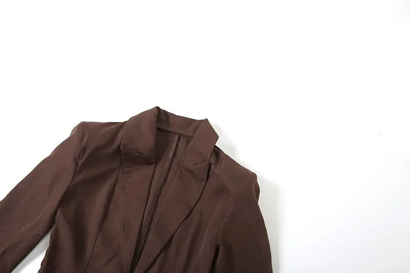 Brown Plunge Puff Hem Blazer Dress Sexy Deep V Neck Long Sleeve Short Dresses for Woman Clothes Fall