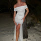 Mesh Off-shoulder Backless Sexy Maxi Dress For Women Fashion Strapless Sleeveless Split Ruched Bodycon Club Party Dress