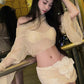 Sexy See Through 2 Piece Set Women Y2K Bat Long Sleeve Crop Top+Sequins Applique Skirt Skinny Street Party Clubwear