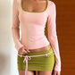 Sexy Simple 2 Piece Set Women Autumn Trend Line Patchwork Low-Neck Full Sleeve T-Shirt+Bandages Skirts Fashion Suits