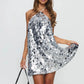 Women's Halter Mini Dress Summer Sparkly Sequins Sleeveless Backless Hip Package Dress for Party Club Night Wear