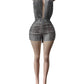 Leopard Print Halter Mesh Romper Women Trend Wild Backless Bandages Deep V-Neck Ruched Patchwork Chic Party Clubwear