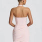 Halter Deep V Neck Sexy Mini Dress Women Elegant Sleeveless Backless Ruched Waist Bodycon Club Party Short Dresses
