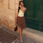 Brown and White Polka-dot Asymmetrical Midi Skirt for Woman Clothing