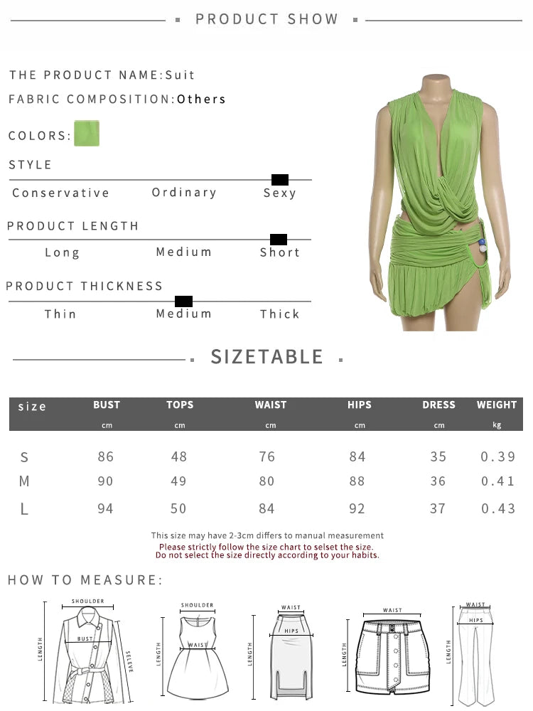 Sexy Fashion 2 Piece Set Woman Ruched Swing Collar Backless Crop Tops+Beads Decoration Mini Skirts Elegant Outfits