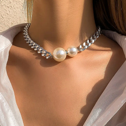 Vintage Punk Cuban Chains Necklaces Women Gothic Imitation-Pearl Pendant Necklace Girl Chokers Fashion Accessories Jewellery