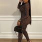 Sexy Leopard Mesh Jumpsuit Women Sexy Hipster Zip Stretch Midnight Workout Clubwear Autumn Fitness Street Overalls