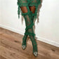 Halloween Women Floral Lace Thigh High Socks Multi Tier Ruffle Sheer Mesh Over Knee Stockings Cosplay Party Hosiery