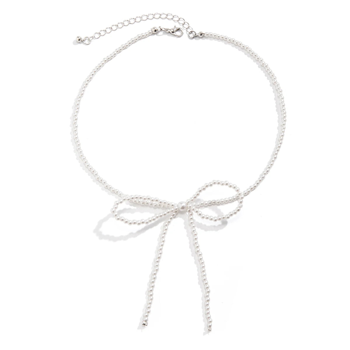 Exquisite Elegant Knotted Bowknot Clavicle Chain Necklace Women Goth Imitation Pearl Ball Choker Aesthetic Jewelry Accessories