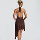 Halter Deep V Neck Backless Asymmetric Mini Dress with Ruched Handkerchief Hem Sexy Party Dresses