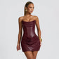 PU Leather Strapless Bodycon Dress Low Cut Fishbone Corset Pleated Mini Dresses Sexy Outfits Women Club Wear