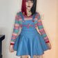 Women Devil Halloween Cosplay Costume Long Sleeve Striped Crop Tops and Suspender Mini Skirt Festival Party Outfits