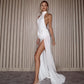 White Classy Dresses for Woman Elegant Party Wear Mesh Splicing High Split Backless Maxi Dress