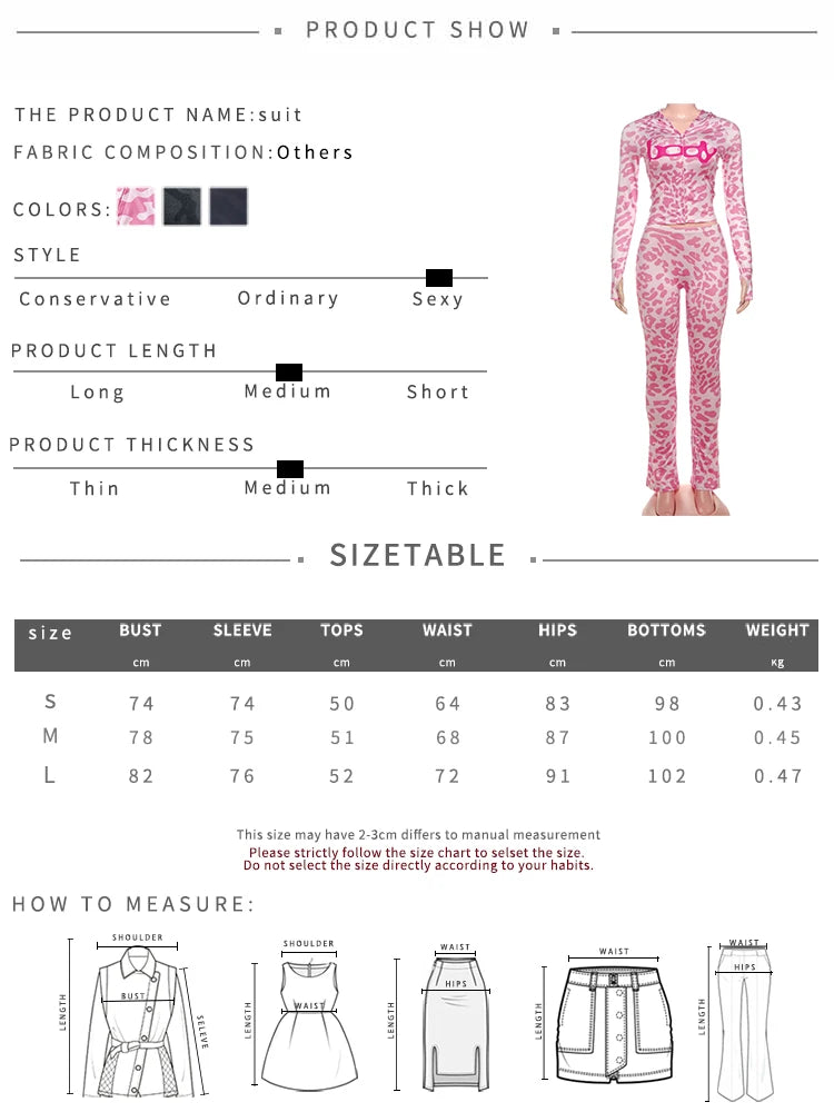 Classic Panelled Leopard Women 2 Piece Sets Hipster Letter Printed Zip-up Tops+Skinny Elastic Trousers Female Streetwear