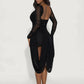 Backless Dress Women Ribbon Folds Patchwork Skinny Full Sleeve Solid Classic Sexy Autumn Fashion Party Mini Bodycon