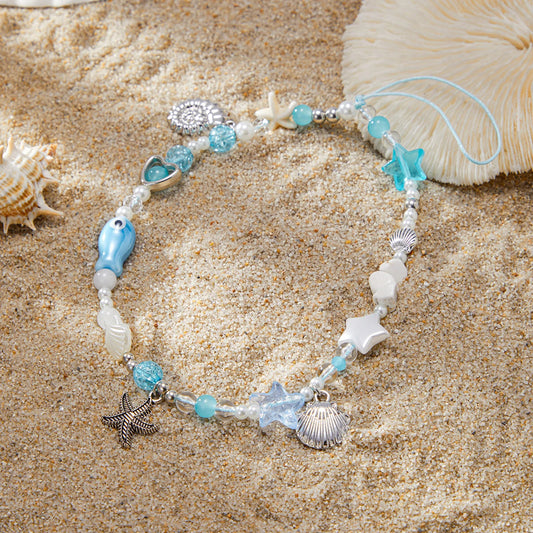 2025 Cute Romantic Seastar Conch Pendant Phone Chain Blue Acrylic Glass Beads Key Accessories Lanyard Rope Y2K Jewelry
