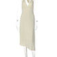 Polka Dot Halter Sexy Midi Dress Women Elegant Lace Trim Deep V Neck Backless Bodycon Cocktail Club Party Dress 2026