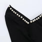 Pearl Square Neck Long Sleeve Mini Dress Women Elegant Fashion Party Dresses White Black Sexy Birthday Outfit