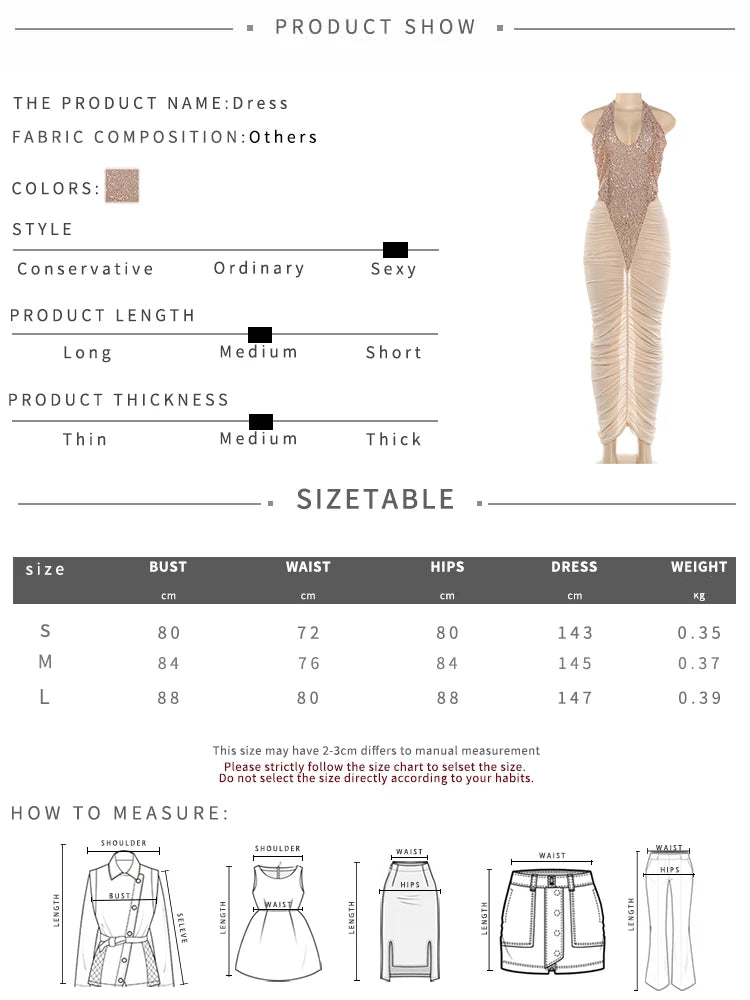 Halter Backless Dress Women Hollow Sequin Patchwork Sexy Zip V-Neck Sleeveless Elegant Birthday Party Club Vestidos