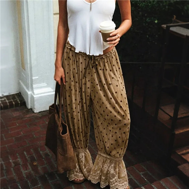Women Y2K Bloomer Pants Lace Trim Loose Fit Ruffle Bloomers Elastic Waist Cropped Pumpkin Pettipants Pajama Bottom