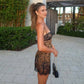 Leopard Print Sexy Dress for Woman Night Club Outfits Lace Trim Spaghetti Strap Backless Mini Dresses