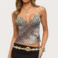 hirgin Y2K Vintage Zebra Stripe Sheer Mesh Crop Cami Women Deep V Wrap Front Scallop Hem Slim Fit Sleeveless Streetwear Tank Top