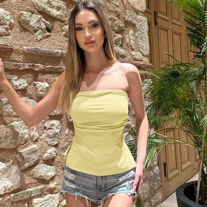 Solid Color Tube Top Summer Y2k Clothes Cute Sexy Side Split Backless Tank Tops Woman 2025