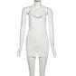 Low Cut Hollow Out Backless Mini Dresses Sexy Woman Clothes Letter Print White Ribbed Tank Dress