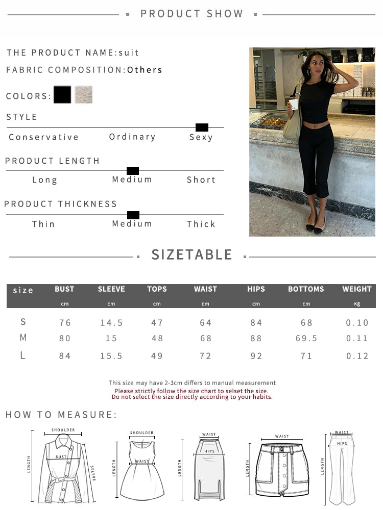 Comfortable 2Piece Set Women O-Neck Short Sleeve Crop T-Shirt+Capri Pants Chic Sporty Fashion Classic Simple Street Suits