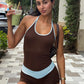 Sproty Style Romper Women Color Blocking Sexy Fashion Halter Bandages Backless Sleeveless Simple Trend Street Playsuits