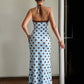 Blue Polka Dots Summer Dress for Woman 2026 Elegant Sexy Halter Backless Maxi Party Dresses
