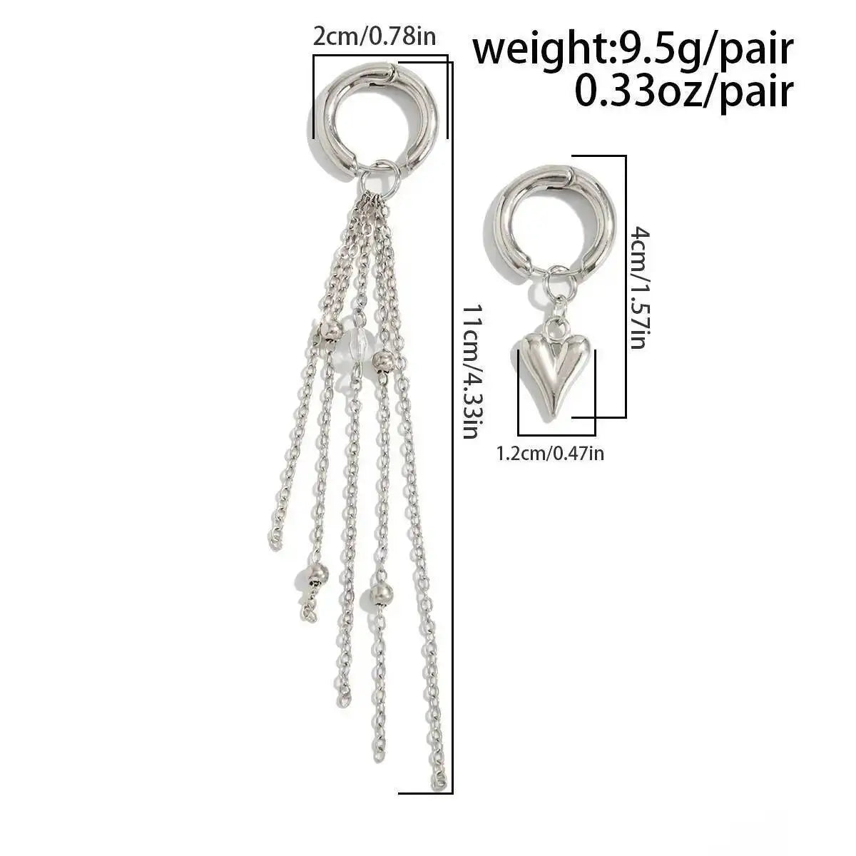 Punk Silver Color Love Heart Pendant Drop Earrings Women's Fashion Tassel Circular Ear Buckle Jewelry Gift Exquisite