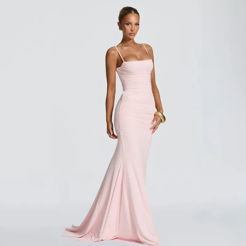 Spaghetti Strap Backless Fishtail Maxi Dresses 2026 Woman Elegant Evening Gown Party Birthday Dress