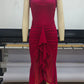 Ruffled Draped Ruched Sexy Maxi Dress For Women Yellow Spaghetti Strap Sleeveless Backless Club Party Sexy Long Dress