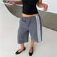 Elastic Drawstring Waist Side Stripes Cropped Seven Pants Women Loose Wide Leg Sweat Jogger Casual Street Bottoms