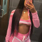 Contrast Patchwork 3 Piece Set Women Halter Strapless Tops+Cardigan Crop Jacket+Drawstring Shorts Sexy Sporty Outfits
