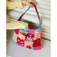 Colorful Crochet Tote Bag, Bohemian Floral Print Knit Shoulder Bag, Casual Summer Beach Bag for Women