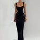 Woman Square Collar Sleeveless High Waist Sexy Backless Gown Dress Midnight Prom Party Ruched Elegant Long Bodyc