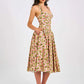 Women Halter Floral Print Sexy Midi Dress Sweetheart Neck Sleeveless Backless Pleated Bodycon Club Party Longdress