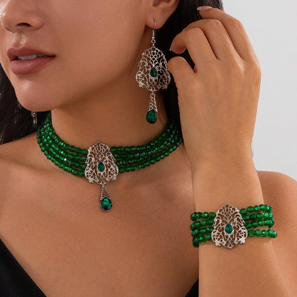 Goth Multilayer Crystal Chain Necklace Bracelet Drop Earrings for Women Temperament Jewelry Set Halloween Accessories