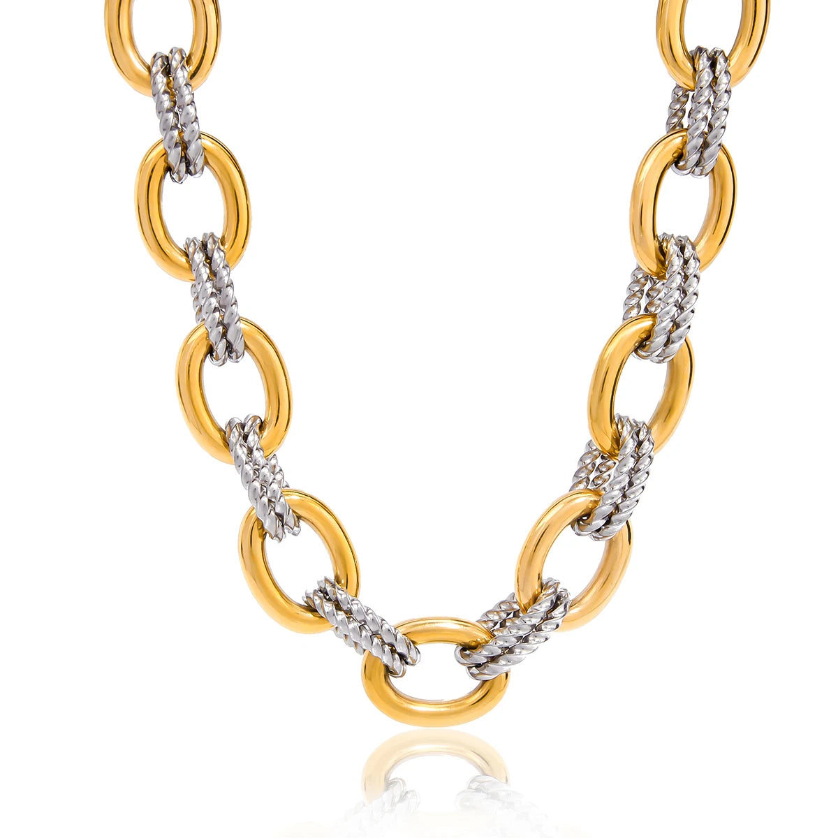 Women's Stainless Steel Two Color Design Necklace 18k Gold Color Plated Twisted Splicing Stackable Waterproof Jewelry