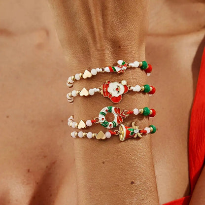 4Pcs/Set Cute Santa Claus Elk Snowman Christmas Tree Pendant Bracelet Women Adjustable Rope Chain Acrylic Beaded Bracelet