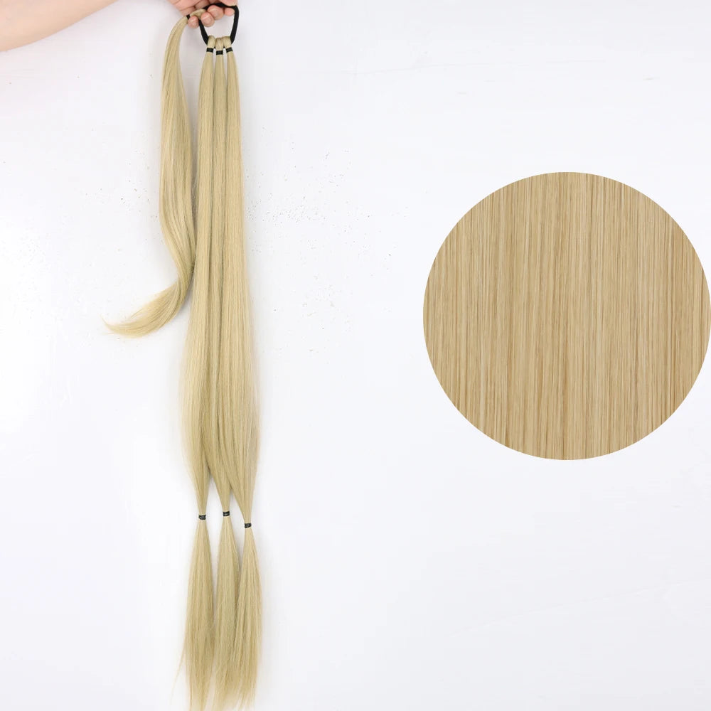 Ponytail Extensions Synthetic Boxing Braids Wrap Around Chignon Tail With Rubber Band Hair Ring 34 "DIY Brown Ombre Braid
