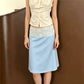 Low Waist Lace Trim Midi Skirt Women Casual Solid/Striped Bodycon Skirt Y2K Streetwear Fashion Mid-Length Pencil Skirt