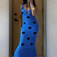 Knit Women Dress Beach Vacation Skinny Stretch Sleeveless Hollow Dot Tassel Hem Elegant Sexy Midnight Maxi Bodycon