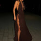 Halter Deep V Neck Backless Sexy Maxi Dress Women Elegant Off-shoulder Sleeveless High Split Club Party Long Dress