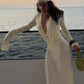 Sexy See Through Maxi Dress Women Deep V-Neck Full Sleeve Summer Vacation Fashion Beach Party Ruched Elegant Vestidos