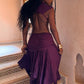 Braid Waistless Dress Women Peach Buttocks Backless Patchwork Summer Vacation Elegant Irregular Hem Party Vestidos